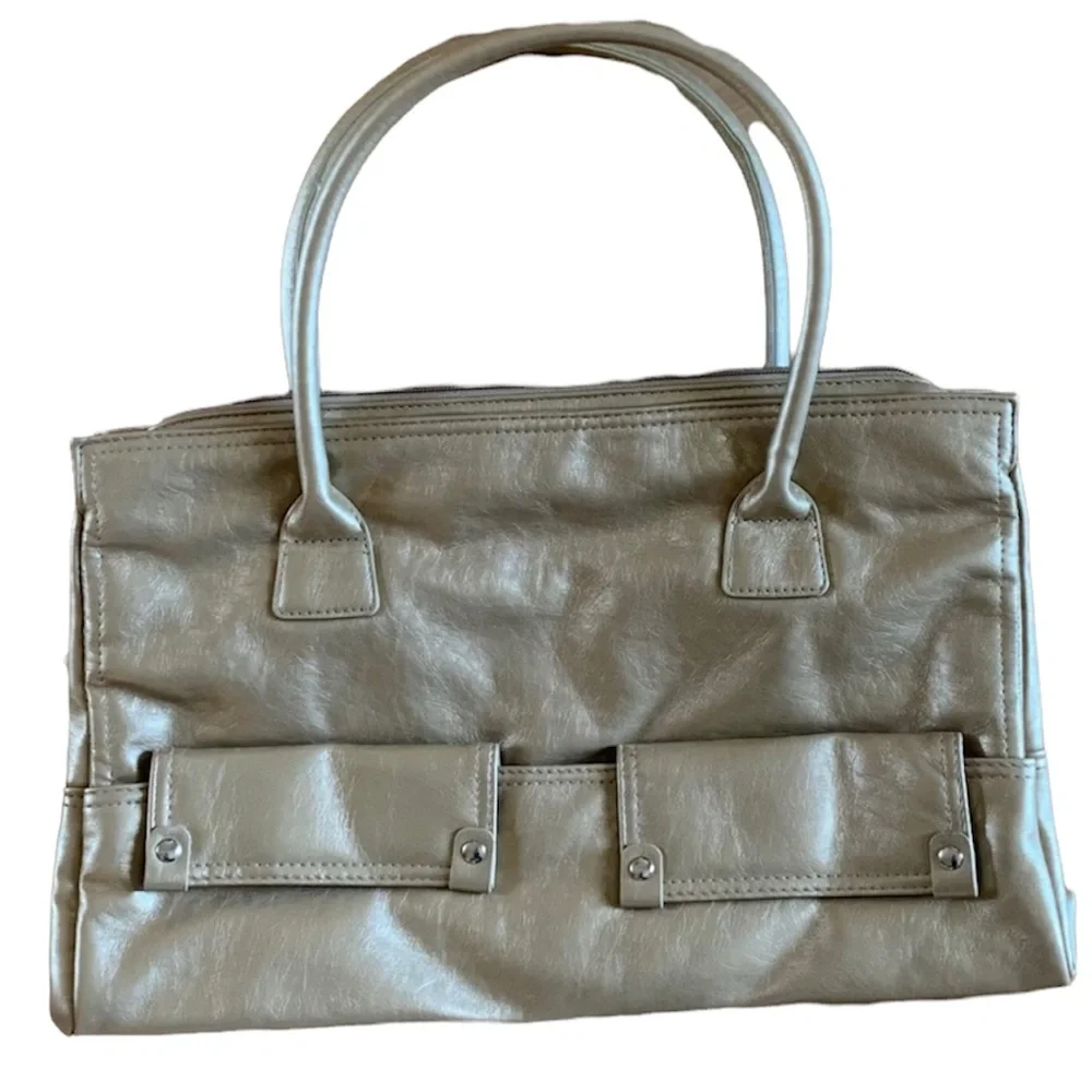 NWOT COMPUTER BAG GOLD ZIPPERED 2-FRONT POCKETS SHOULDER STRAPS
